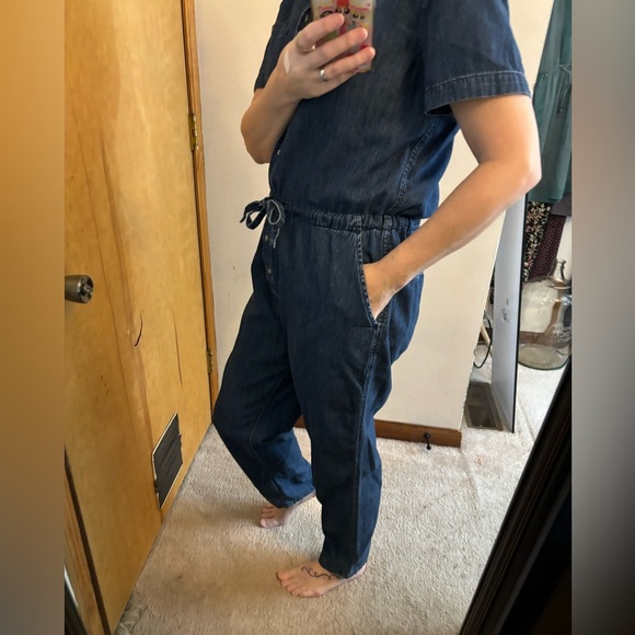 GAP Vintage One Piece Short Sleeve Denim Tie Waist Pantsuit - Picture 10 of 11